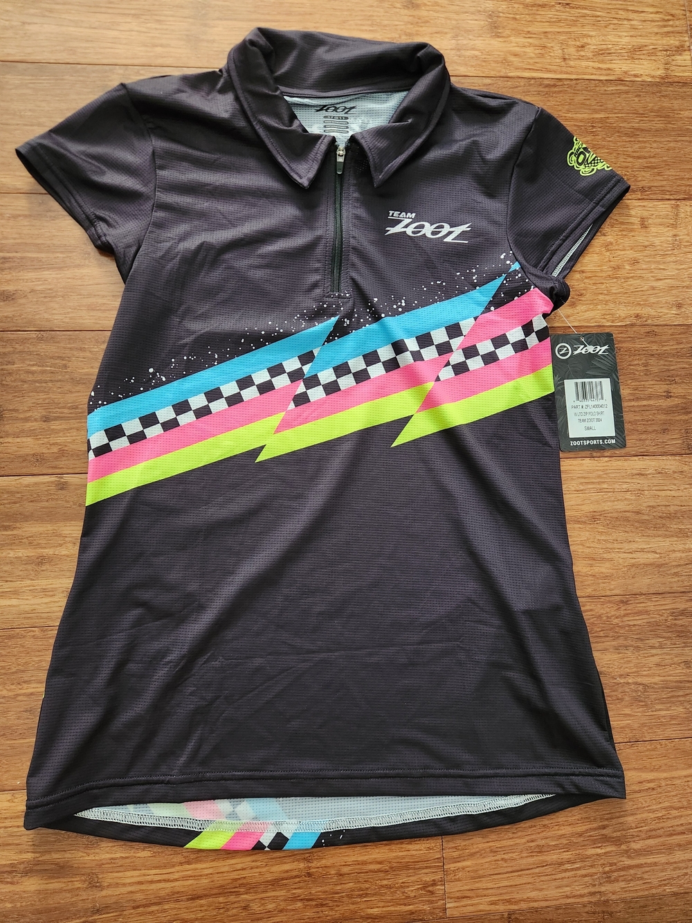 New Zoot Team Women's Zip Performance Polo Shirt Cycling Biking Black Neon Small